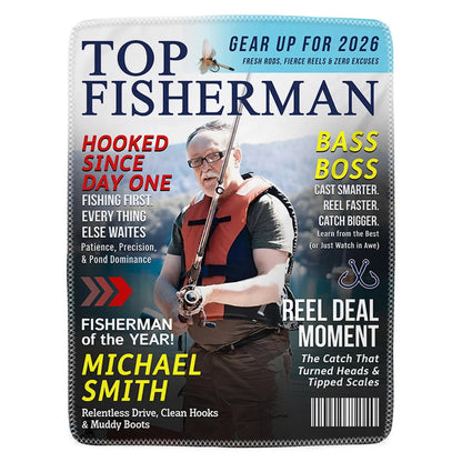 Custom Fishing Photo Blanket - Top Fisherman Personalized Throw Blanket for Dad & Grandpa