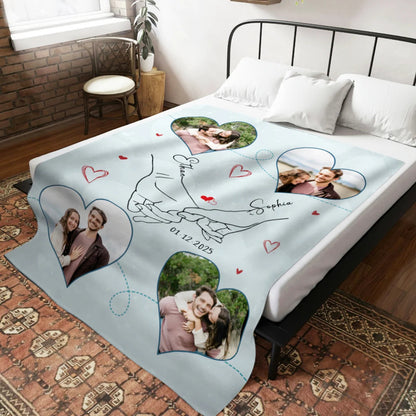 Holding Hands Pinky Promise Custom Couple Photo Blanket - Romantic Anniversary Keepsake Gift for Boyfriend & Girlfriend