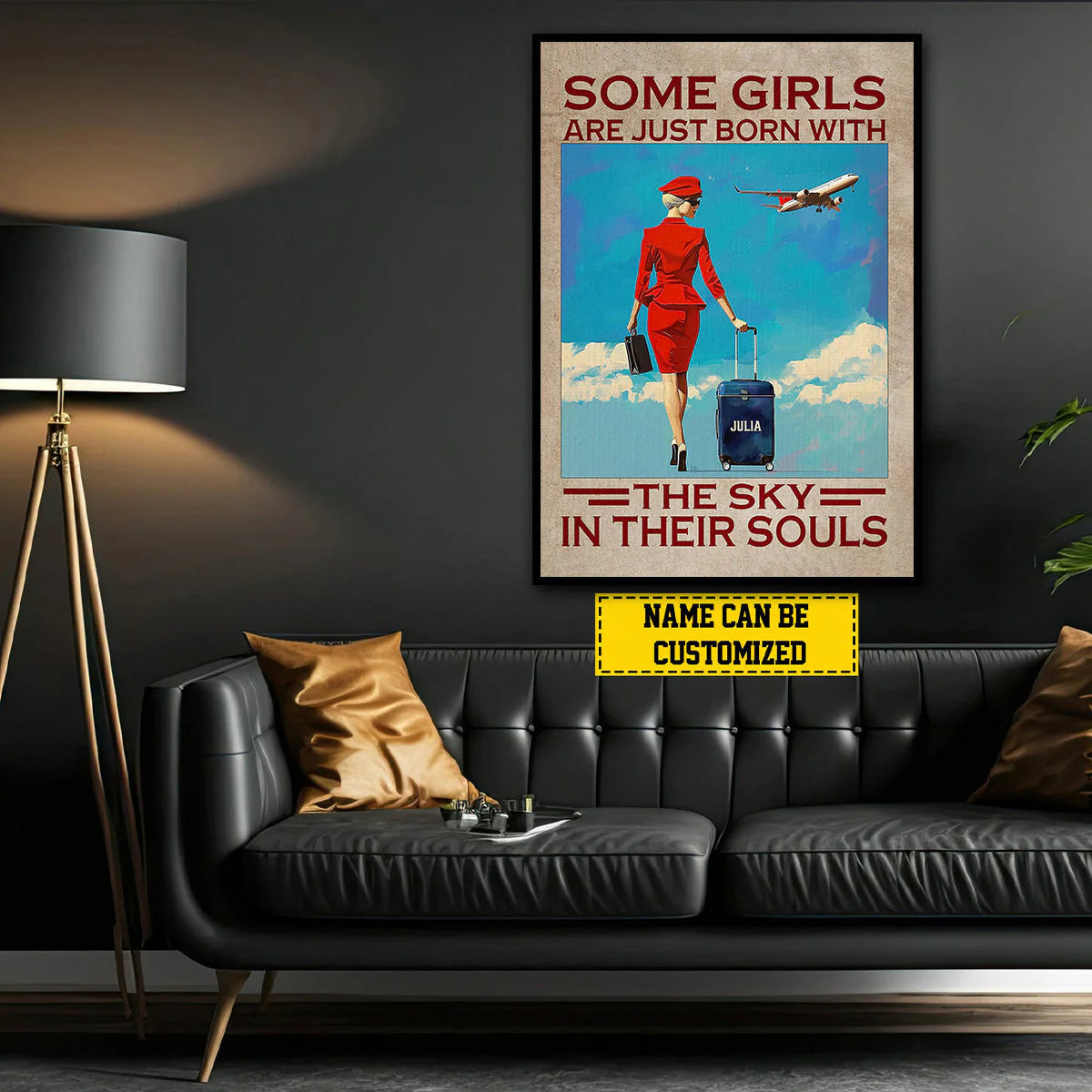 "Some Girls Are Just Born With The Sky" Personalized Stewardess Canvas / Poster - Custom Wall Art Gift for Flight Attendant