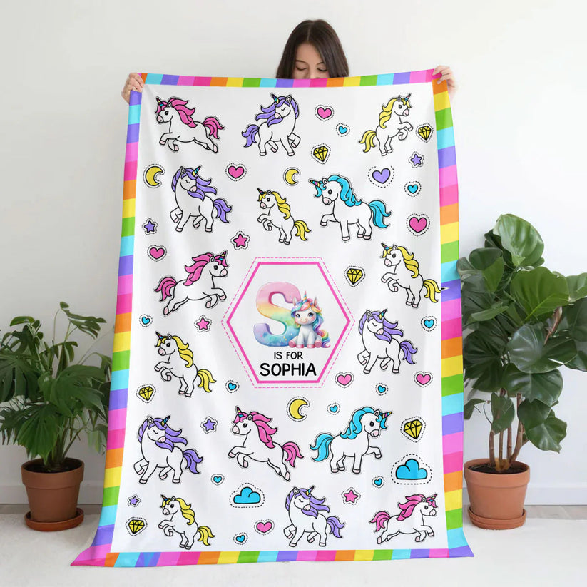 Personalized Kids Alphabet Blanket - Custom Unicorn & Construction Exc ...