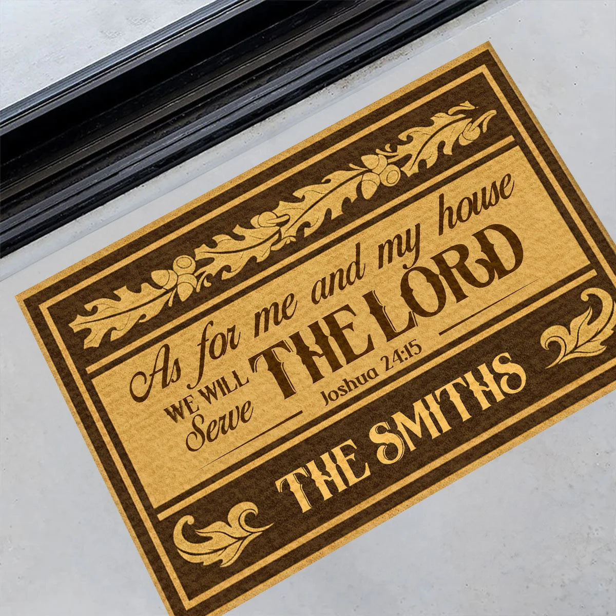 "As For Me And My House We Will Serve The Lord" Personalized Doormat - Custom Family Faith Mat