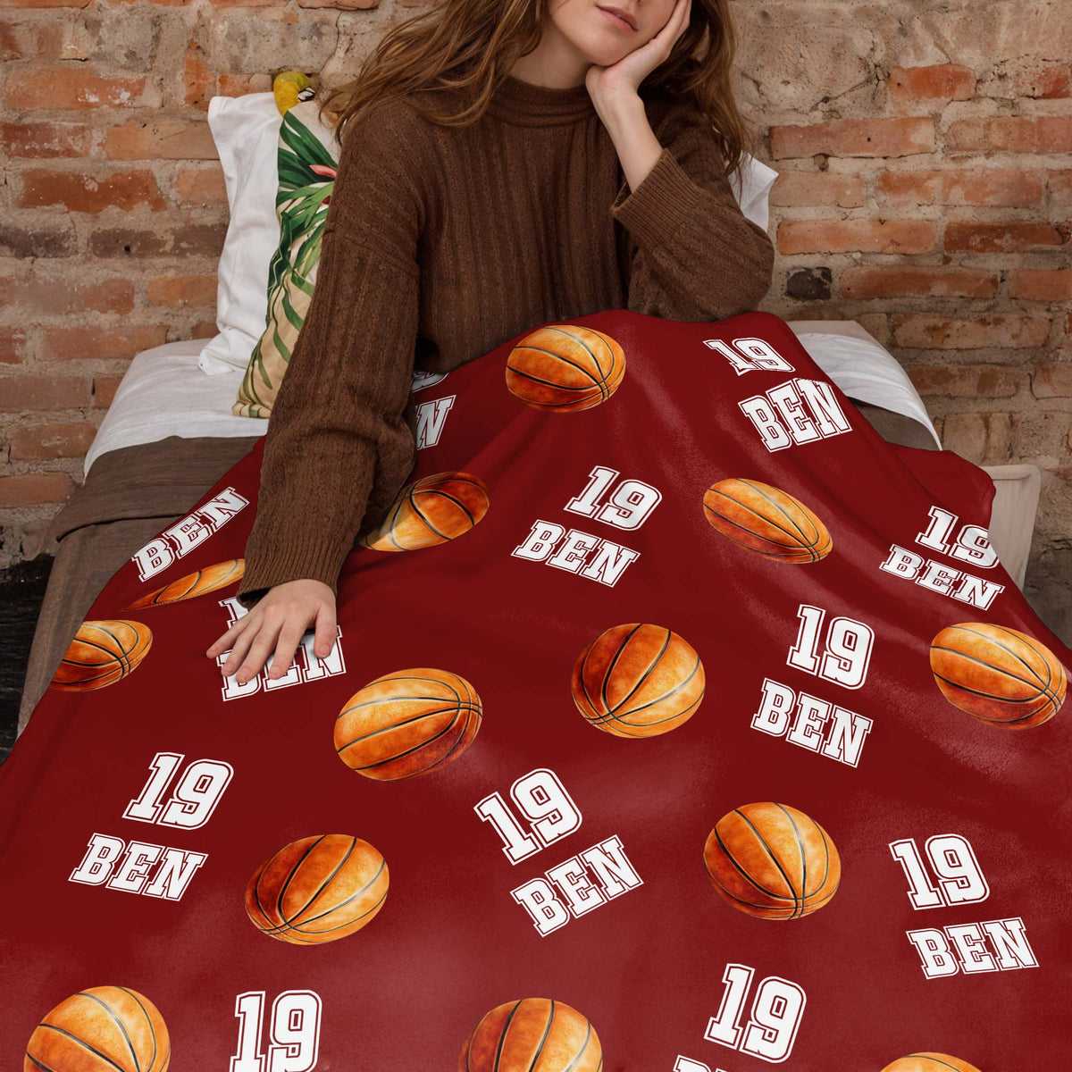 Custom Name & Number Basketball Fleece Blanket - Sports Personalized Gift for Kids