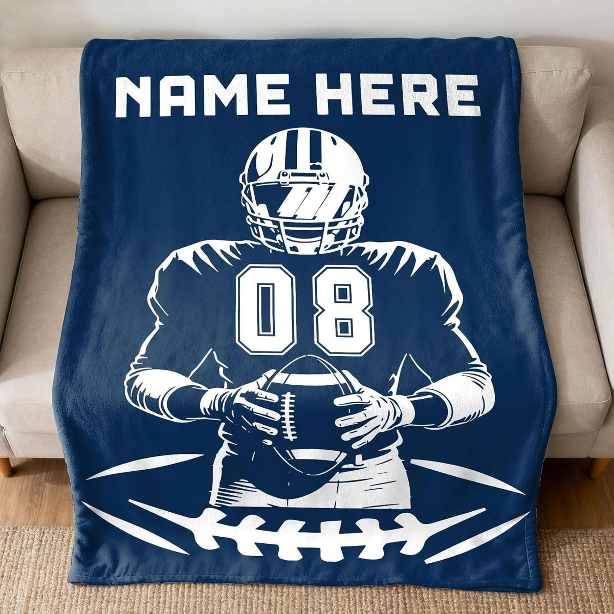 Personalized Football Jersey Blanket with Custom Name & Number - Perfect Throw Gift for Football Players