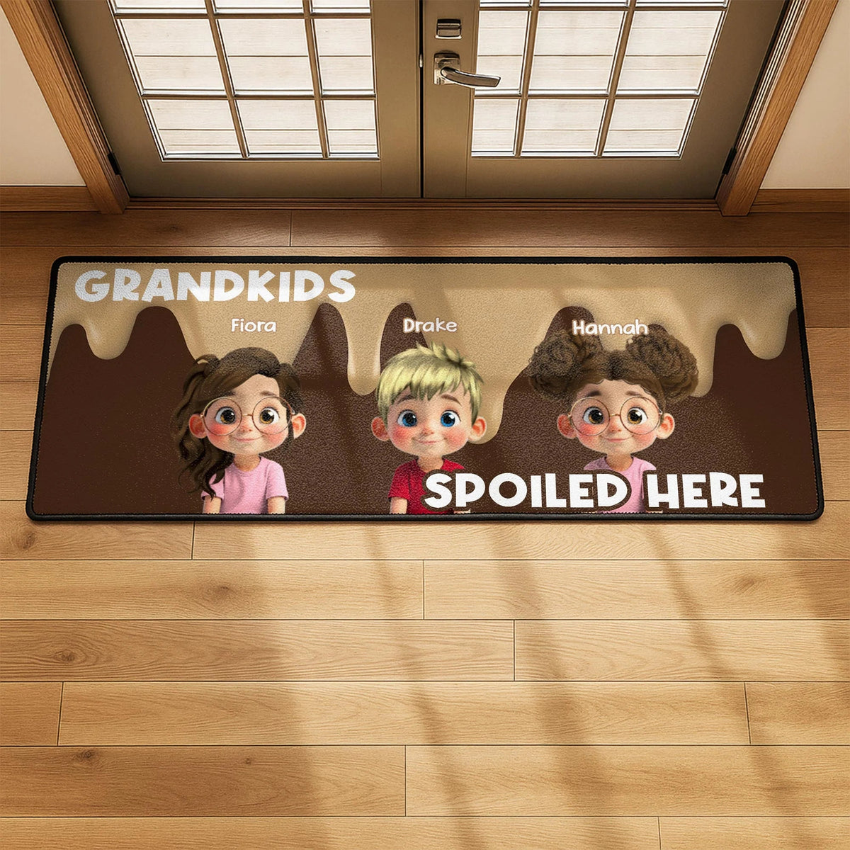 Custom Grandkids Spoiled Here Floor Runner Rug - Personalized Cartoon Mat for Grandparent Home