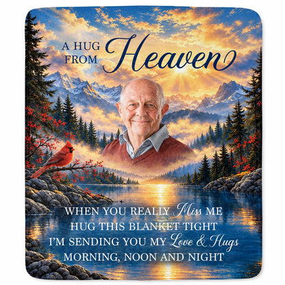 A Hug From Heaven Personalized Photo Memorial Blanket - Custom Cardinal Sympathy Keepsake Gift for Family