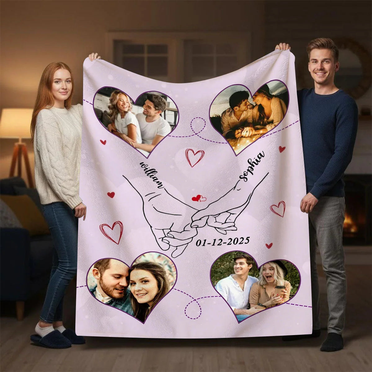 Holding Hands Pinky Promise Custom Couple Photo Blanket - Romantic Anniversary Keepsake Gift for Boyfriend & Girlfriend