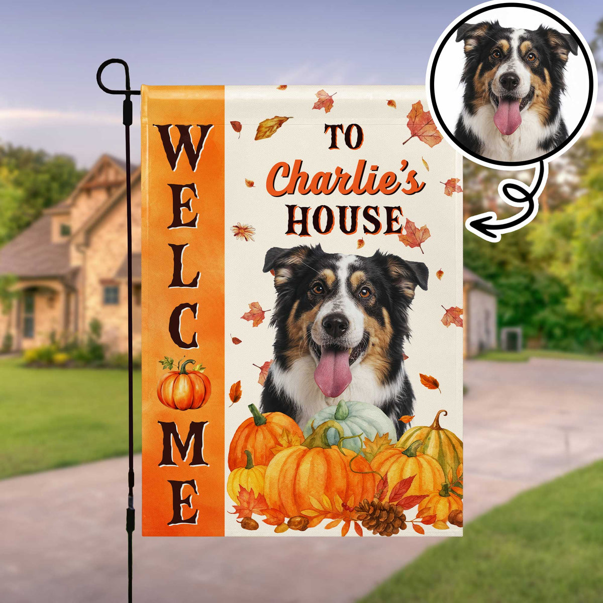Custom Autumn Pumpkin Dog Yard Flag - Personalized Outdoor Garden Decor for Pet Owners