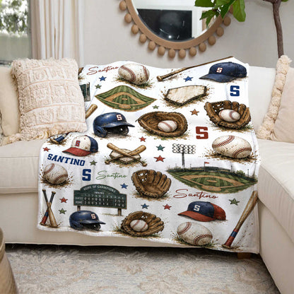 Personalized Baseball Blanket for Boys - Custom Name Vintage Sports Throw Keepsake