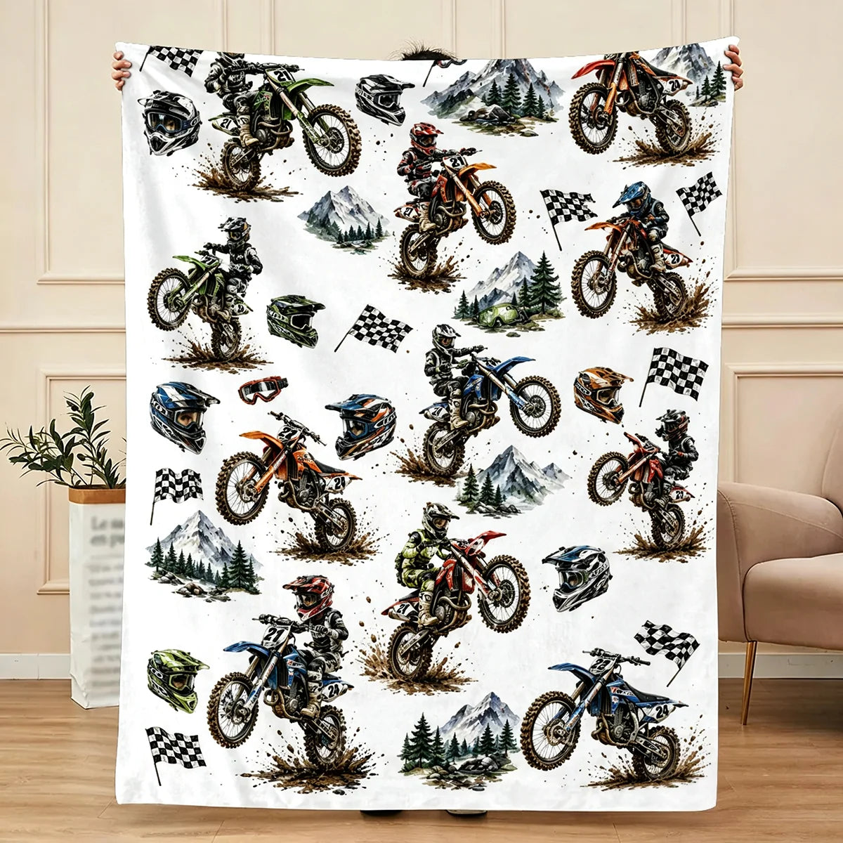 Little Rider, Big Adventures – Personalized Dirt Bike Blanket, Custom Name Motocross Gift for Young Riders