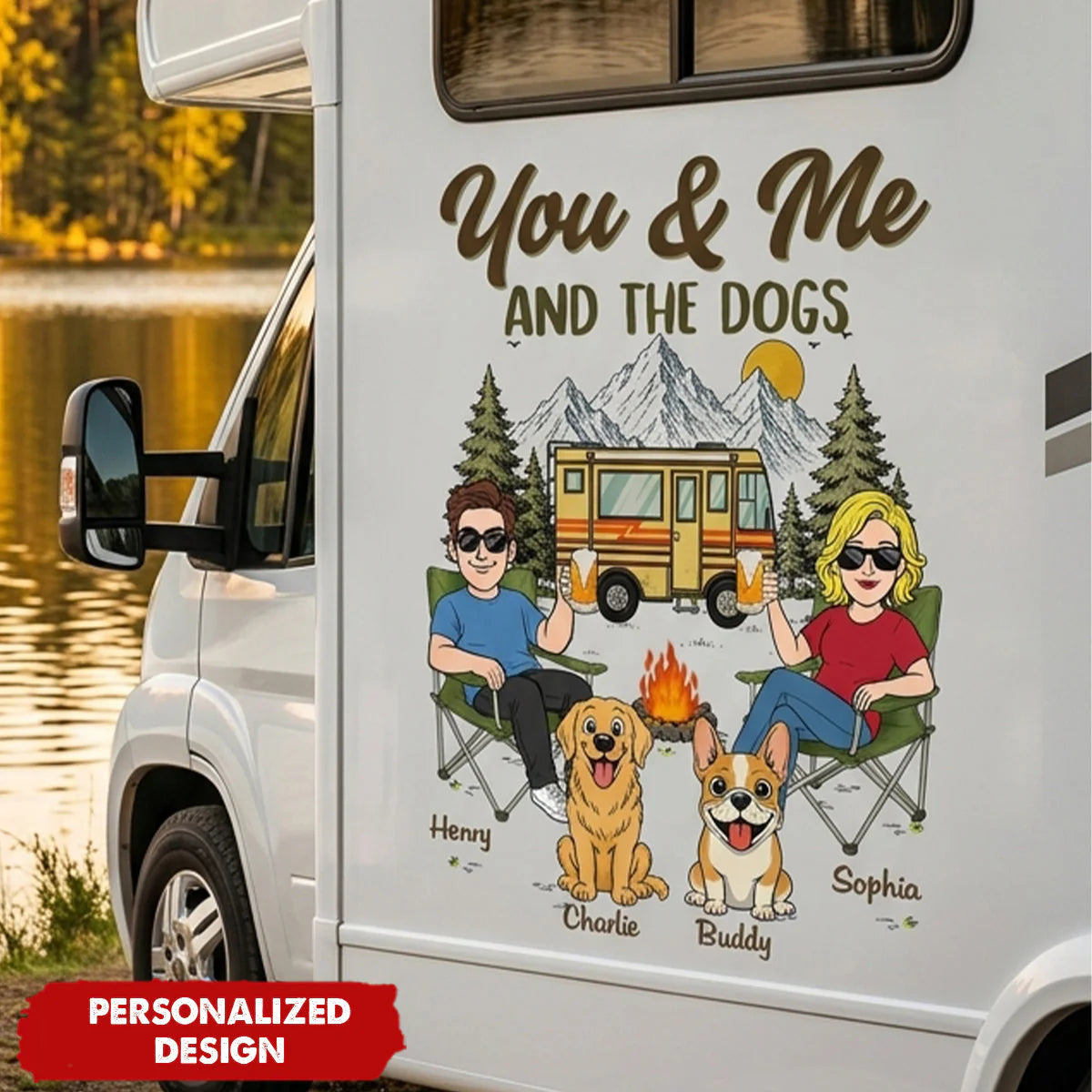 You & Me and the Dogs Personalized RV Decal - Custom Camper Sticker for Couples & Pet Parents