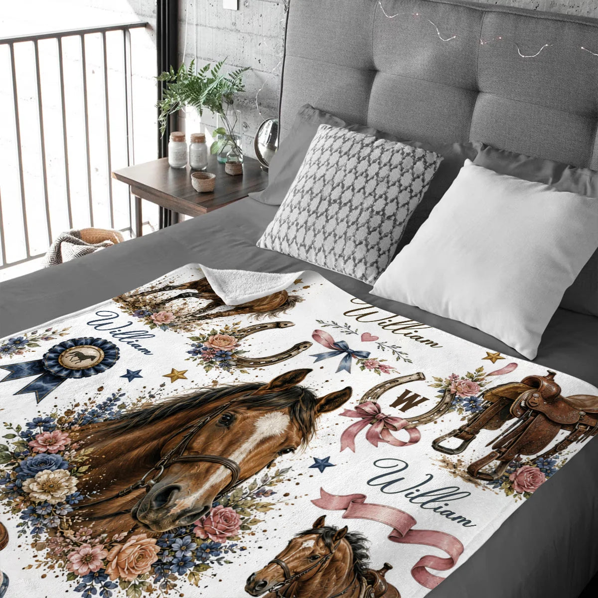 Custom Name Horse Blanket - Personalized Floral Western Cowgirl Gift for Horse Lovers