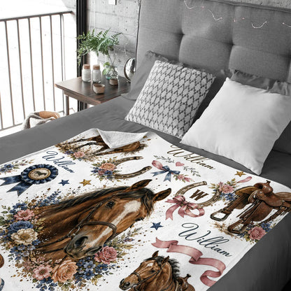 Custom Name Horse Blanket - Personalized Floral Western Cowgirl Gift for Horse Lovers