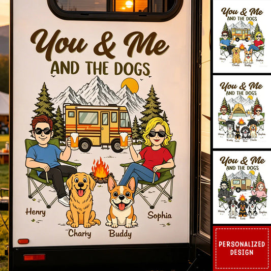 Home Is Wherever We Roam Together – Personalized RV Decal, Custom Couple & Dog Camper Sticker