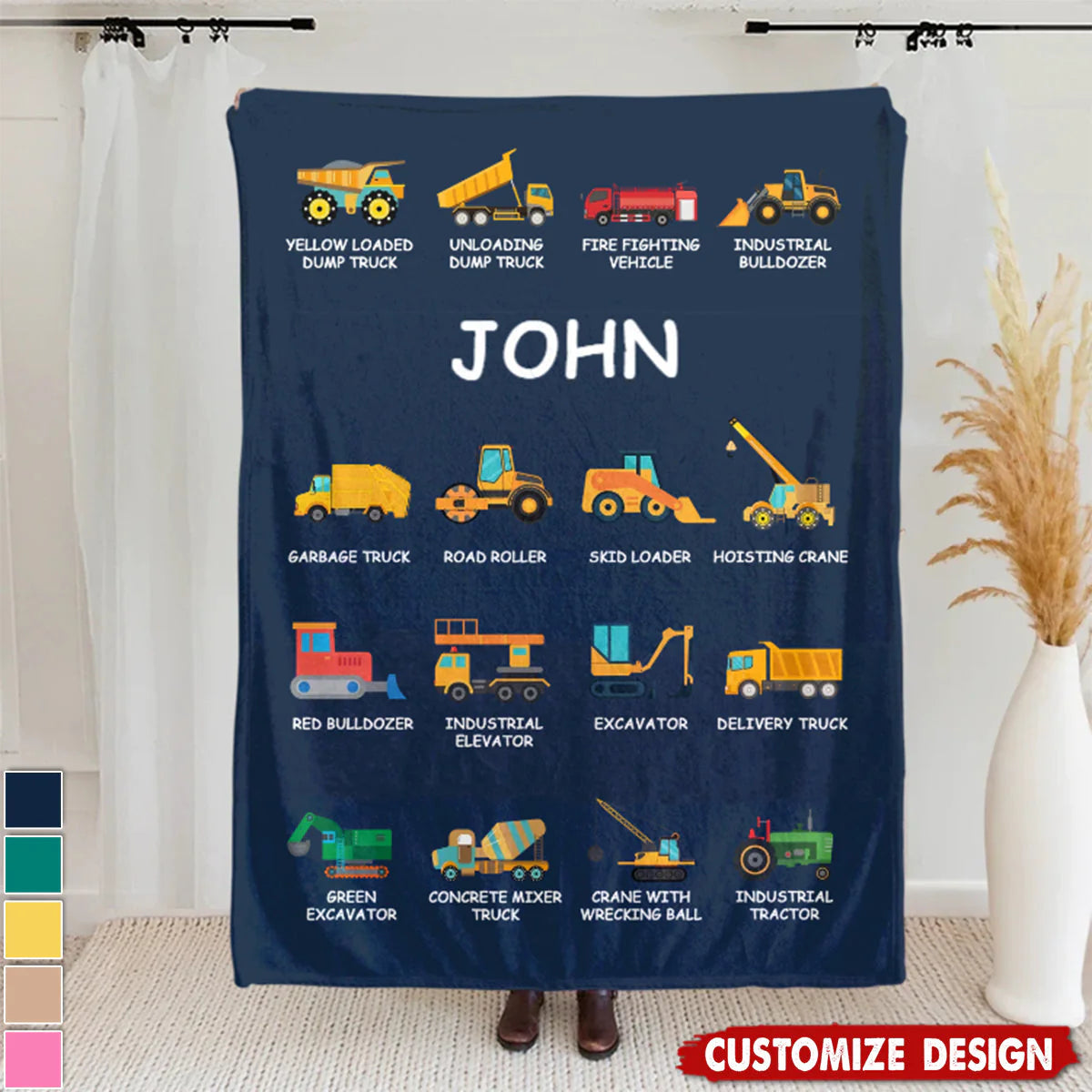 Personalized Construction Truck Blanket With Custom Name - Cozy Throw Gift for Truck Obsessed Kids