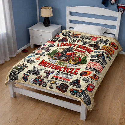 "I Don't Snore I Dream I'm A Motorcycle" Personalized Blanket - Custom Rider Gift for Biker Husband, Dad