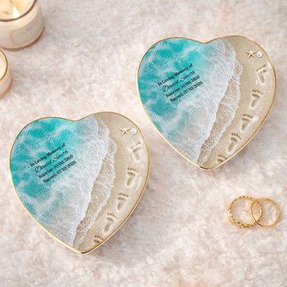 In Loving Memory Custom Jewelry Dish - Personalized Beach Ocean Heart Ring Holder Memorial Keepsake Gift for Family