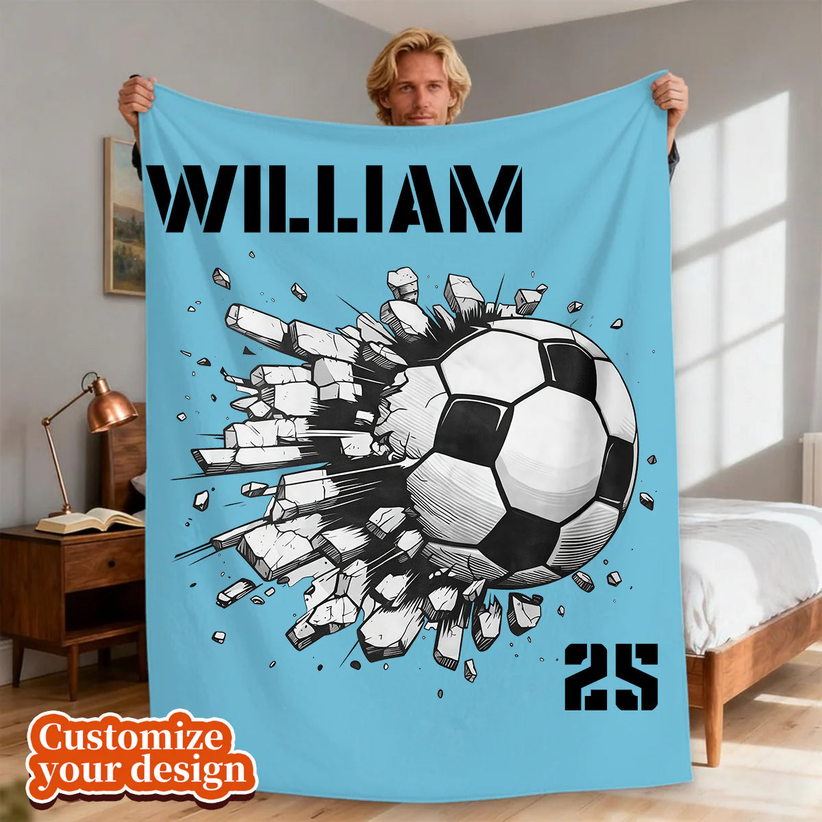 Personalized Soccer Player Blanket - Custom With Name & Number Gifts