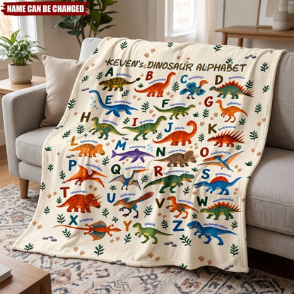 Dinosaur Alphabet Personalized Dinosaur Blanket - Custom Name Birthday Gift for Kids