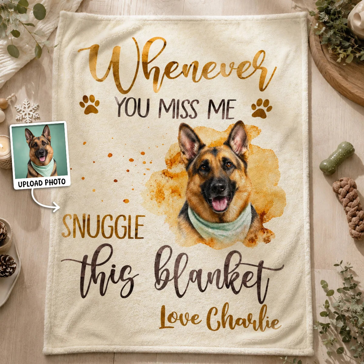 "Whenever You Miss Me, Snuggle This Blanket" Custom Pet Photo Blanket - Personalized Pet Memorial Keepsake Gift