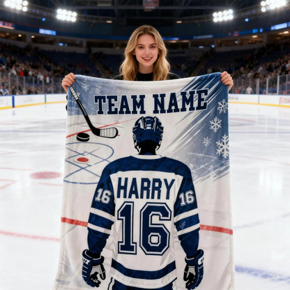 Personalized Hockey Blanket - Custom Team Name, Player Name & Number Jersey Gift