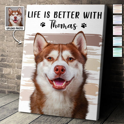 Life Is Sweeter With Paws by My Side – Personalized Pet Photo Canvas / Poster, Custom Dog & Cat Name Wall Art