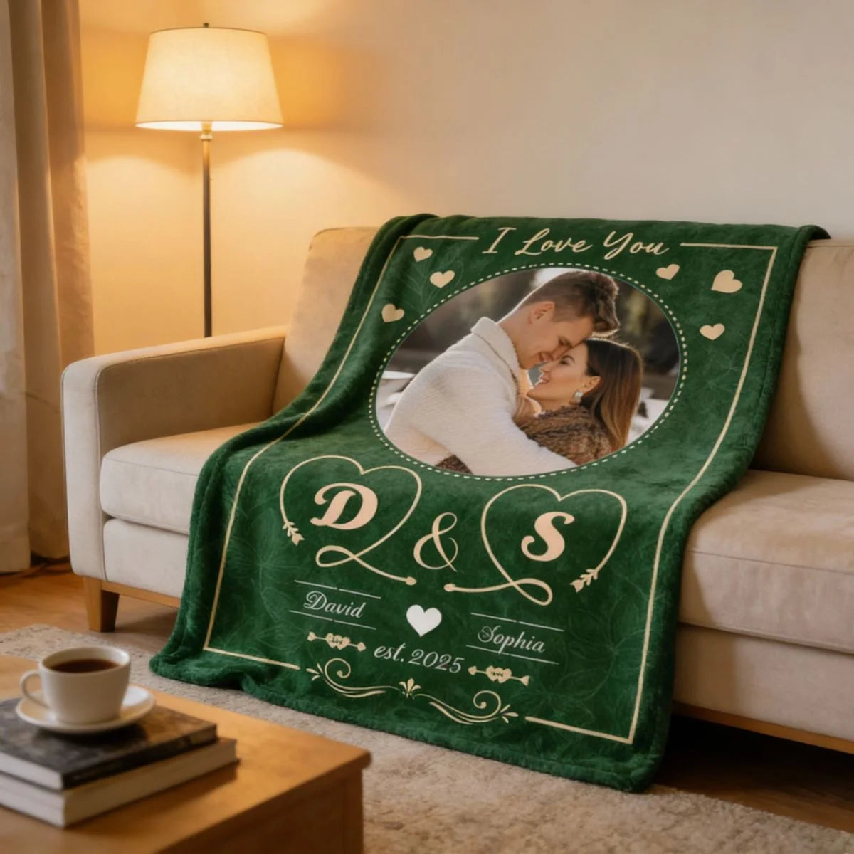 Personalized "I Love You" Photo Throw Blanket, Custom Picture Anniversary Gift for Couples