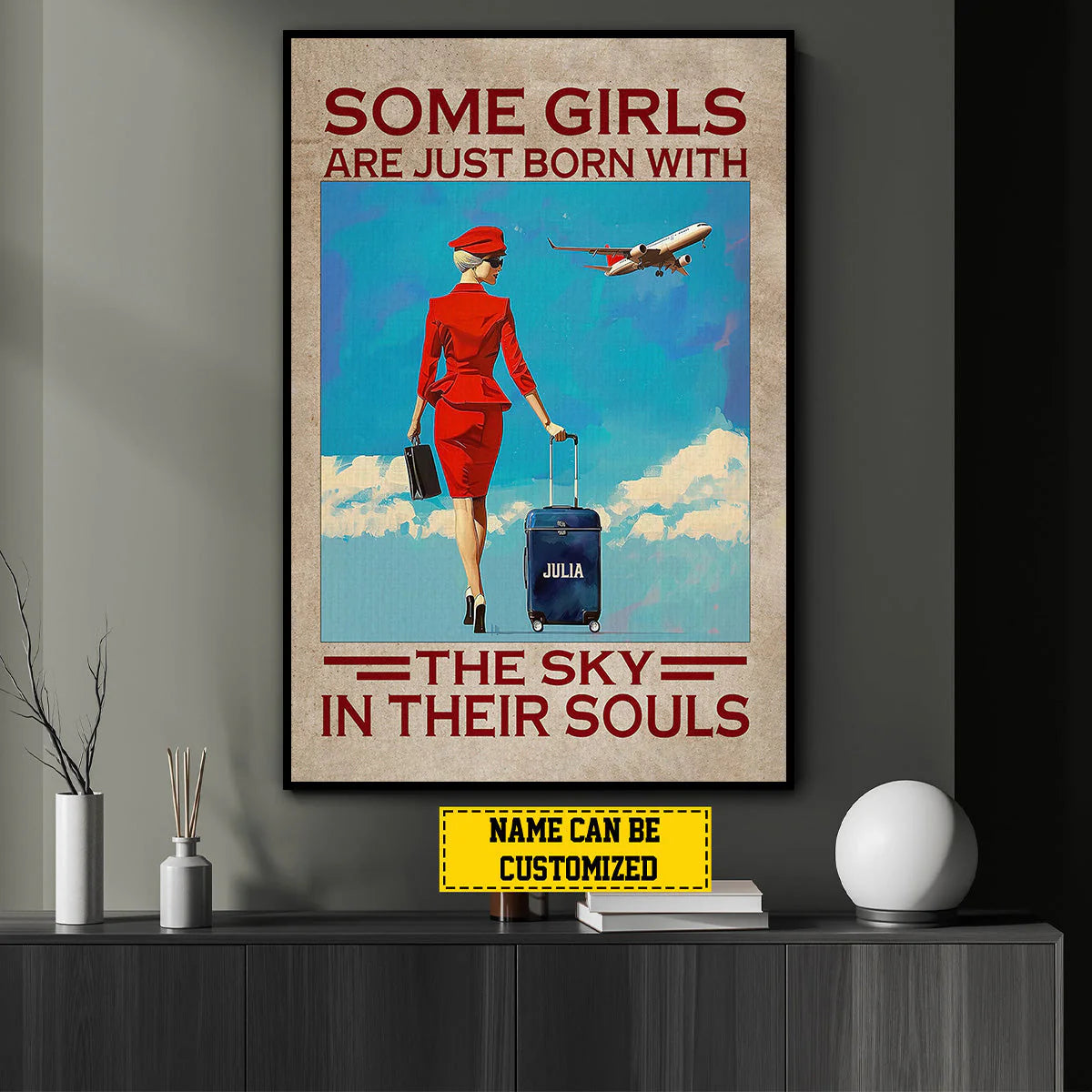 "Some Girls Are Just Born With The Sky" Personalized Stewardess Canvas / Poster - Custom Wall Art Gift for Flight Attendant