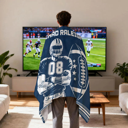 Personalized Football Jersey Fleece Throw Blanket, Customized Name and Jersey Number Design