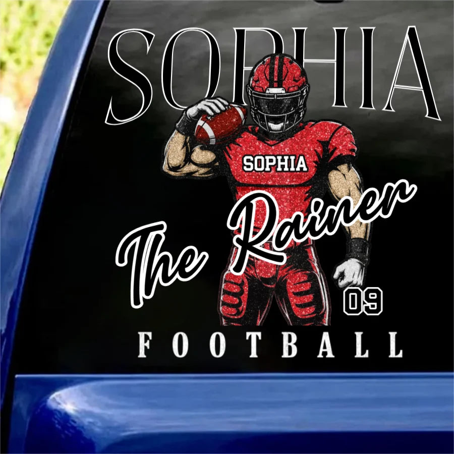 Born to Play, Built to Win – Personalized Football Car Decal, Custom Name & Jersey Number Sticker