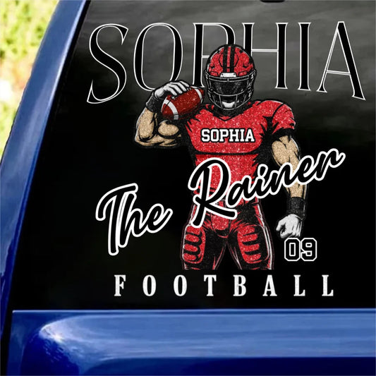 Born to Play, Built to Win – Personalized Football Car Decal, Custom Name & Jersey Number Sticker