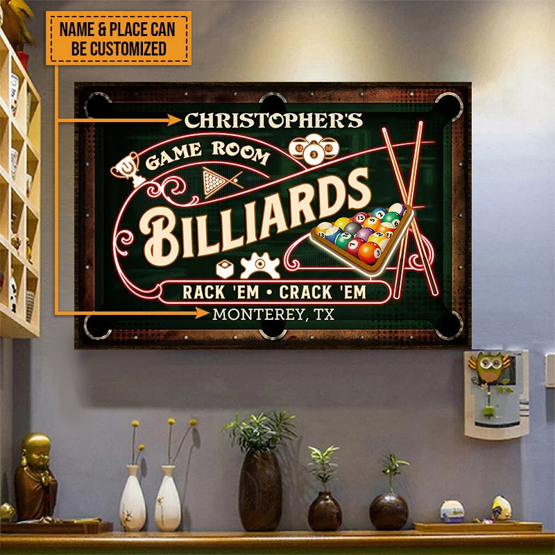 Shoot Straight & Have Fun Personalized Billiards Game Room Canvas - Custom Pool Player Wall Decor Gift for Dad