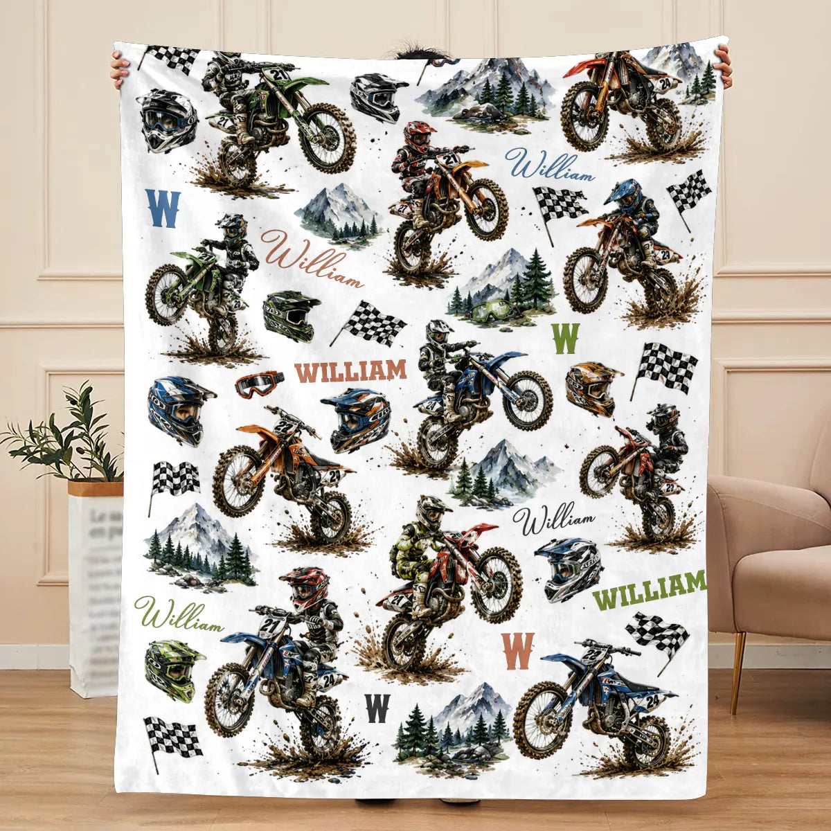 Little Rider, Big Adventures – Personalized Dirt Bike Blanket, Custom Name Motocross Gift for Young Riders
