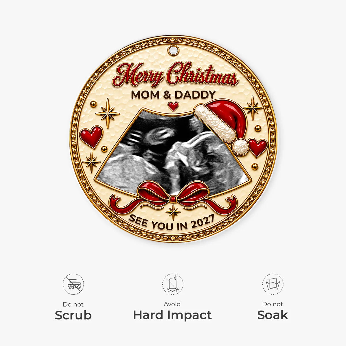 Merry Christmas Baby On The Way - Custom Ultrasound Acrylic Ornament for Expecting Parents