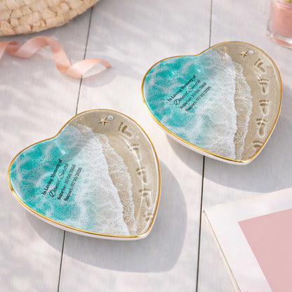 In Loving Memory Custom Jewelry Dish - Personalized Beach Ocean Heart Ring Holder Memorial Keepsake Gift for Family