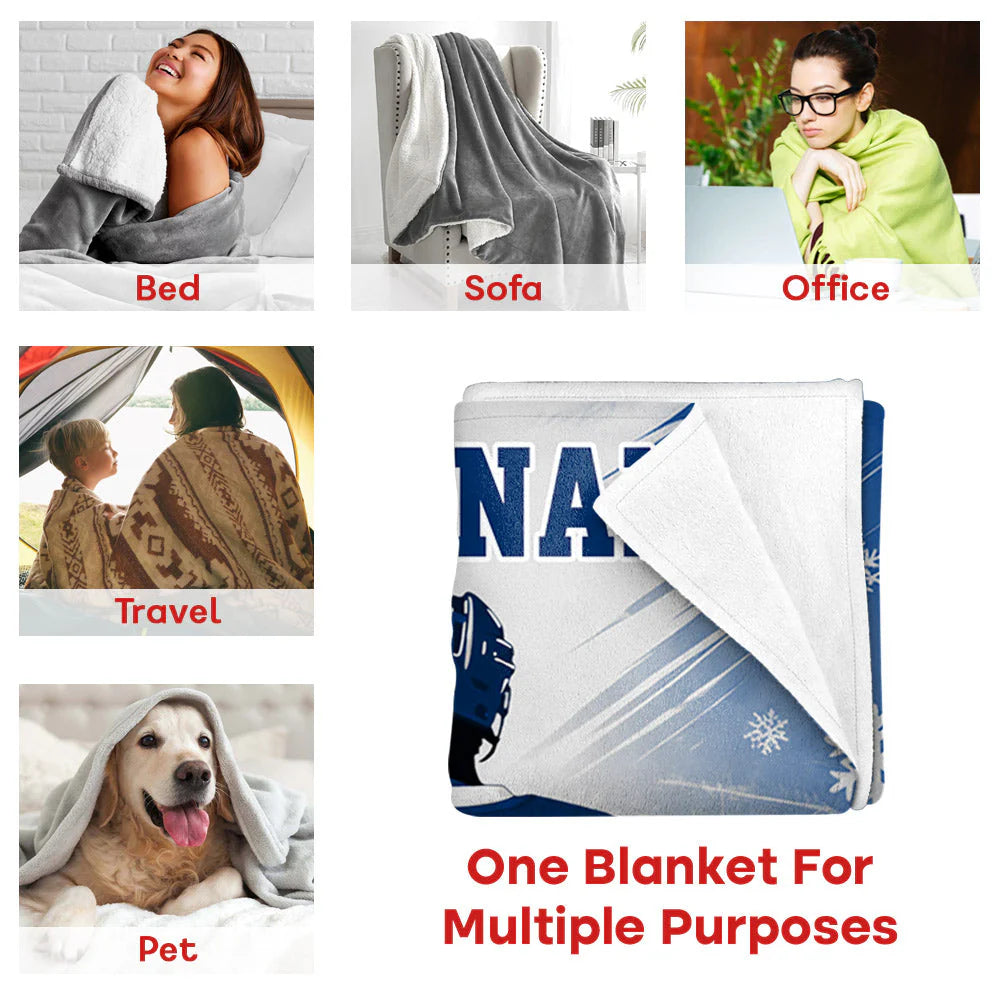 Personalized Hockey Blanket - Custom Team Name, Player Name & Number Jersey Gift