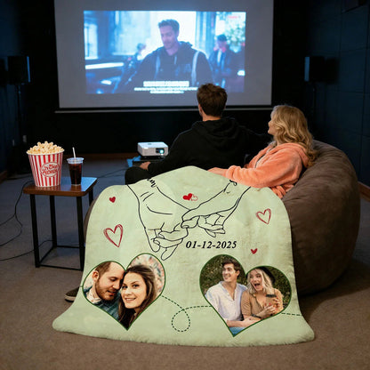 Holding Hands Pinky Promise Custom Couple Photo Blanket - Romantic Anniversary Keepsake Gift for Boyfriend & Girlfriend