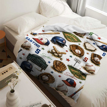 Personalized Baseball Blanket for Boys - Custom Name Vintage Sports Throw Keepsake