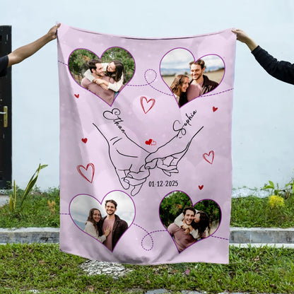 Holding Hands Pinky Promise Custom Couple Photo Blanket - Romantic Anniversary Keepsake Gift for Boyfriend & Girlfriend
