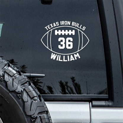 Every Mile, Every Game, All Team Pride – Personalized Football Car Decal, Custom Team Name & Jersey Number Sticker