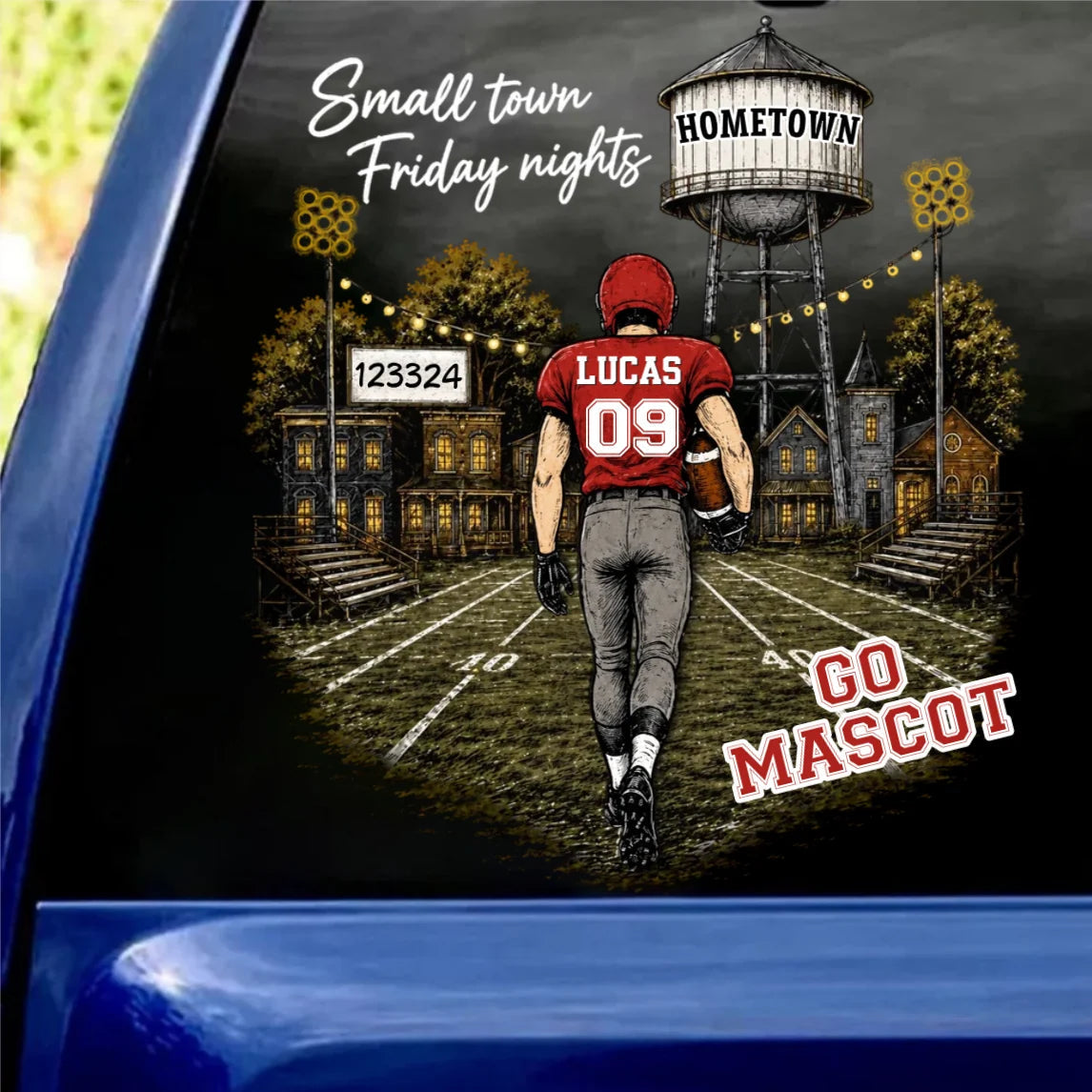 Custom Small Town Friday Nights Football Decal - Walking Player Stadium Art Sticker for Sports Fans