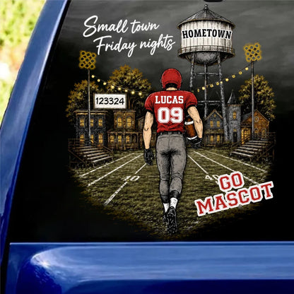 Custom Small Town Friday Nights Football Decal - Walking Player Stadium Art Sticker for Sports Fans