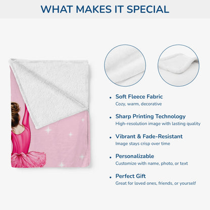 Ballerina Themed Personalized Blanket, Custom Name Soft Throw for Little Dancers