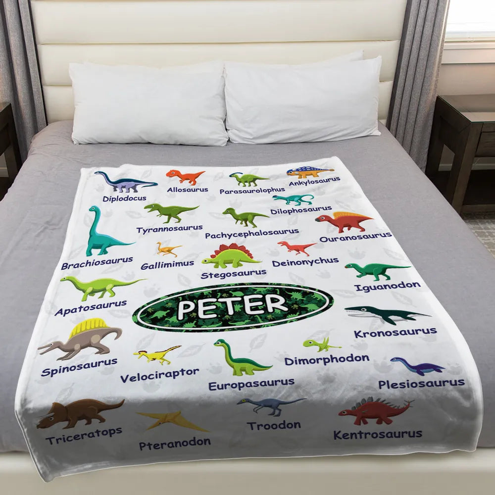 Personalized Dinosaur Chart Blanket - Custom Birthday Gift for Kids