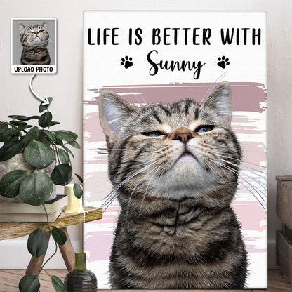 Life Is Sweeter With Paws by My Side – Personalized Pet Photo Canvas / Poster, Custom Dog & Cat Name Wall Art