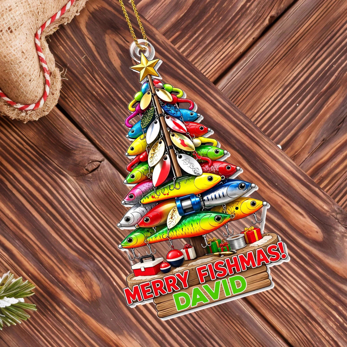 Merry Fishmas Tree Personalized Fishing Acrylic Christmas Ornament - Custom Holiday Gift for Fishing Lovers