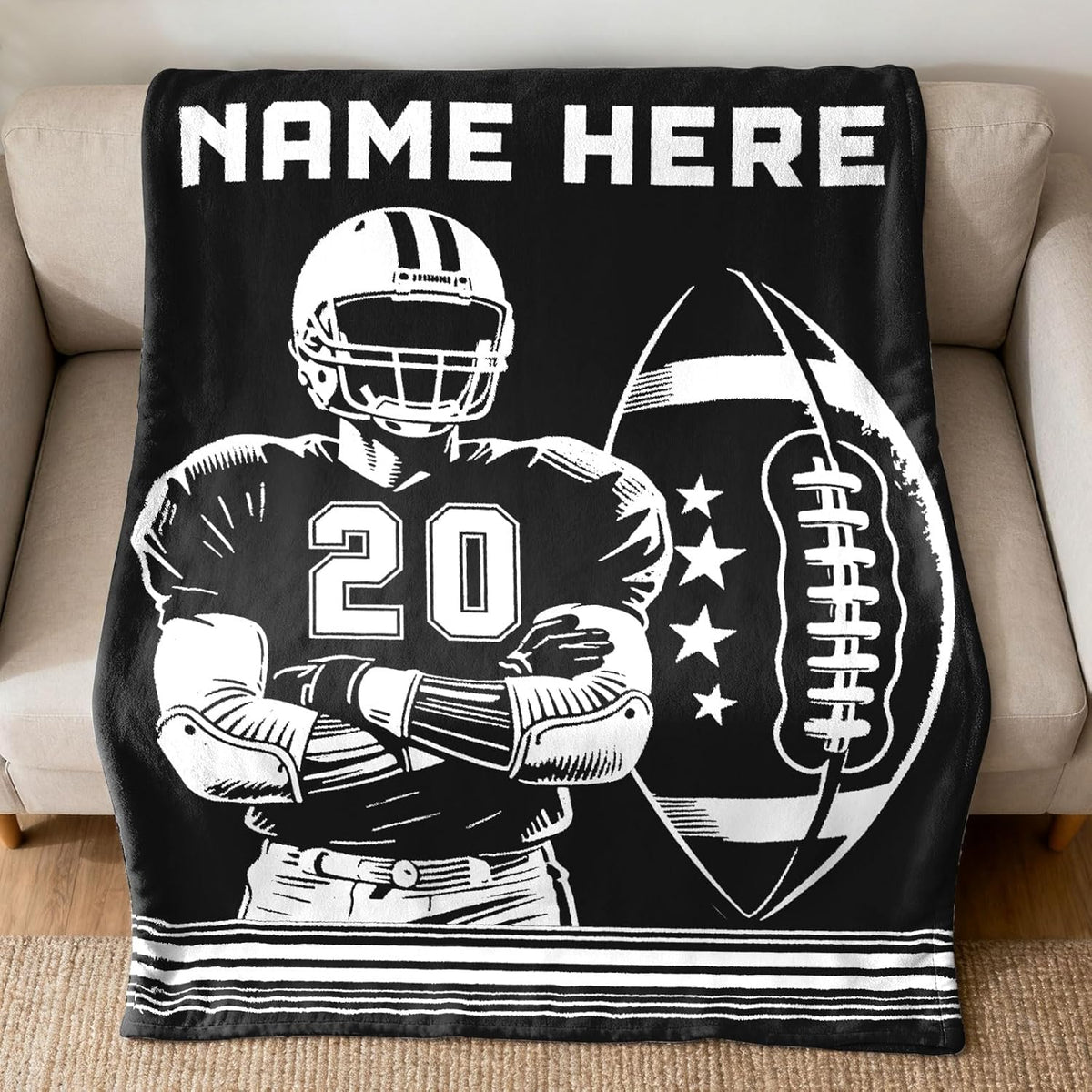Personalized Football Jersey Fleece Throw Blanket, Customized Name and Jersey Number Design