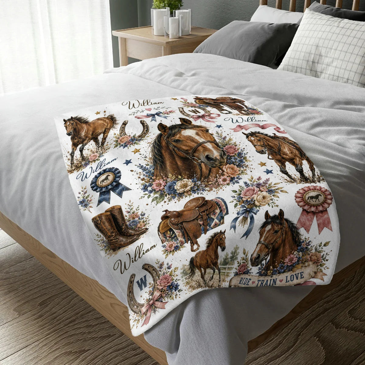 Custom Name Horse Blanket - Personalized Floral Western Cowgirl Gift for Horse Lovers