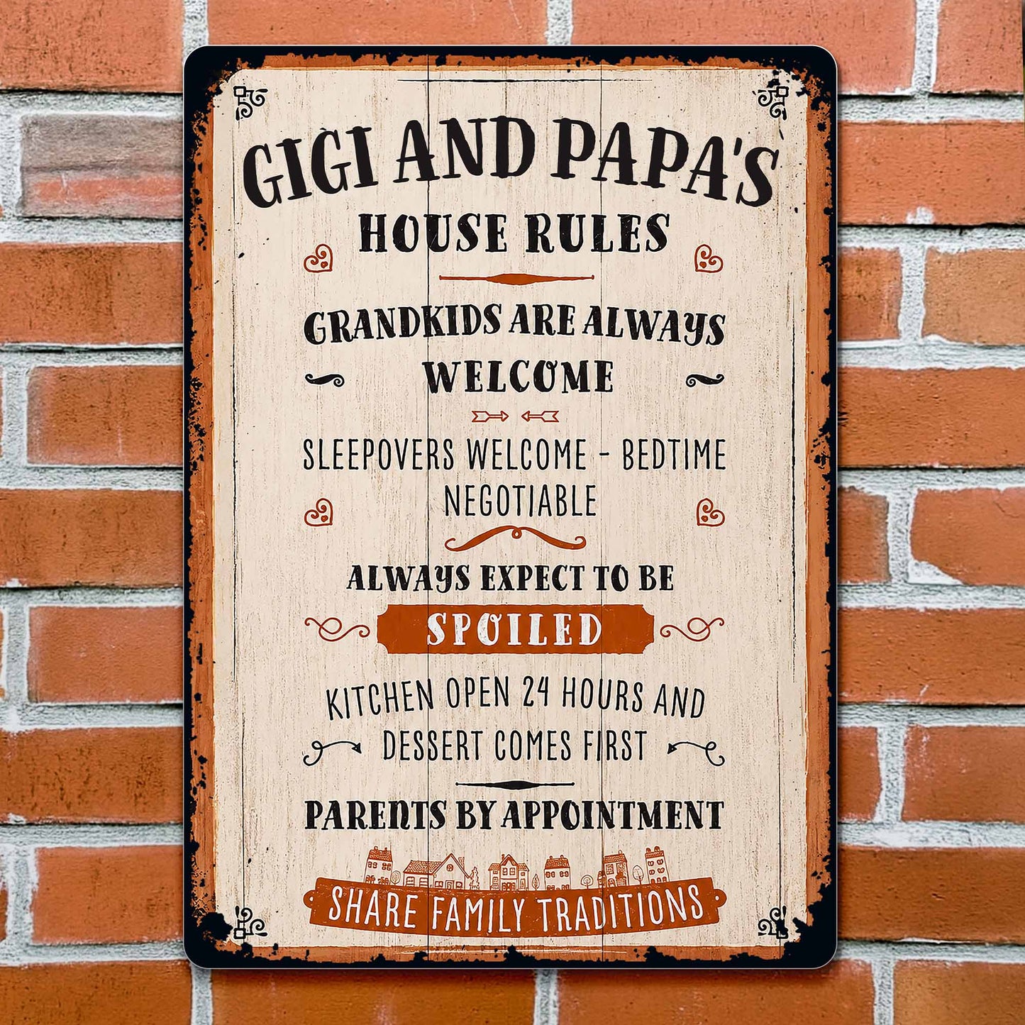 Gigi and Papa's House Rules Grandkids Welcome Personalized Metal Sign - Vintage Grandparent Wall Decor