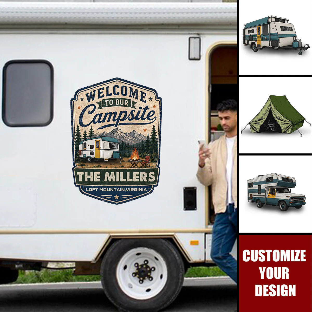 Welcome To Our Campsite Personalized RV Decal - Custom Camper Sticker with Family Name & Location