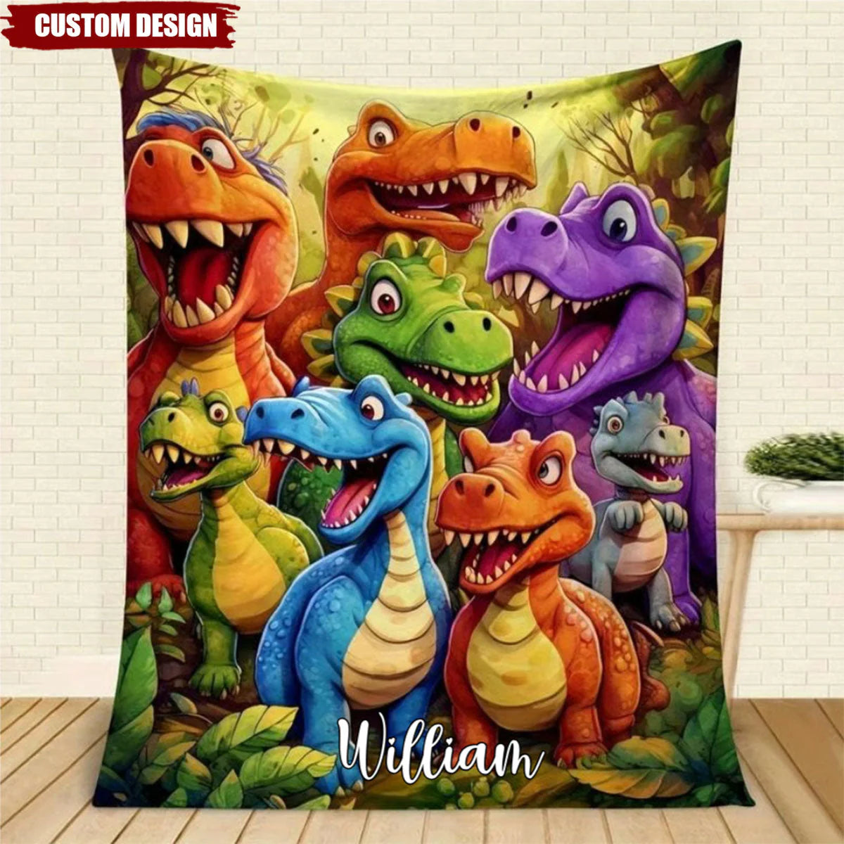 Cute Dinosaurs Personalized Kid Blanket - Custom Name Blanket Gift